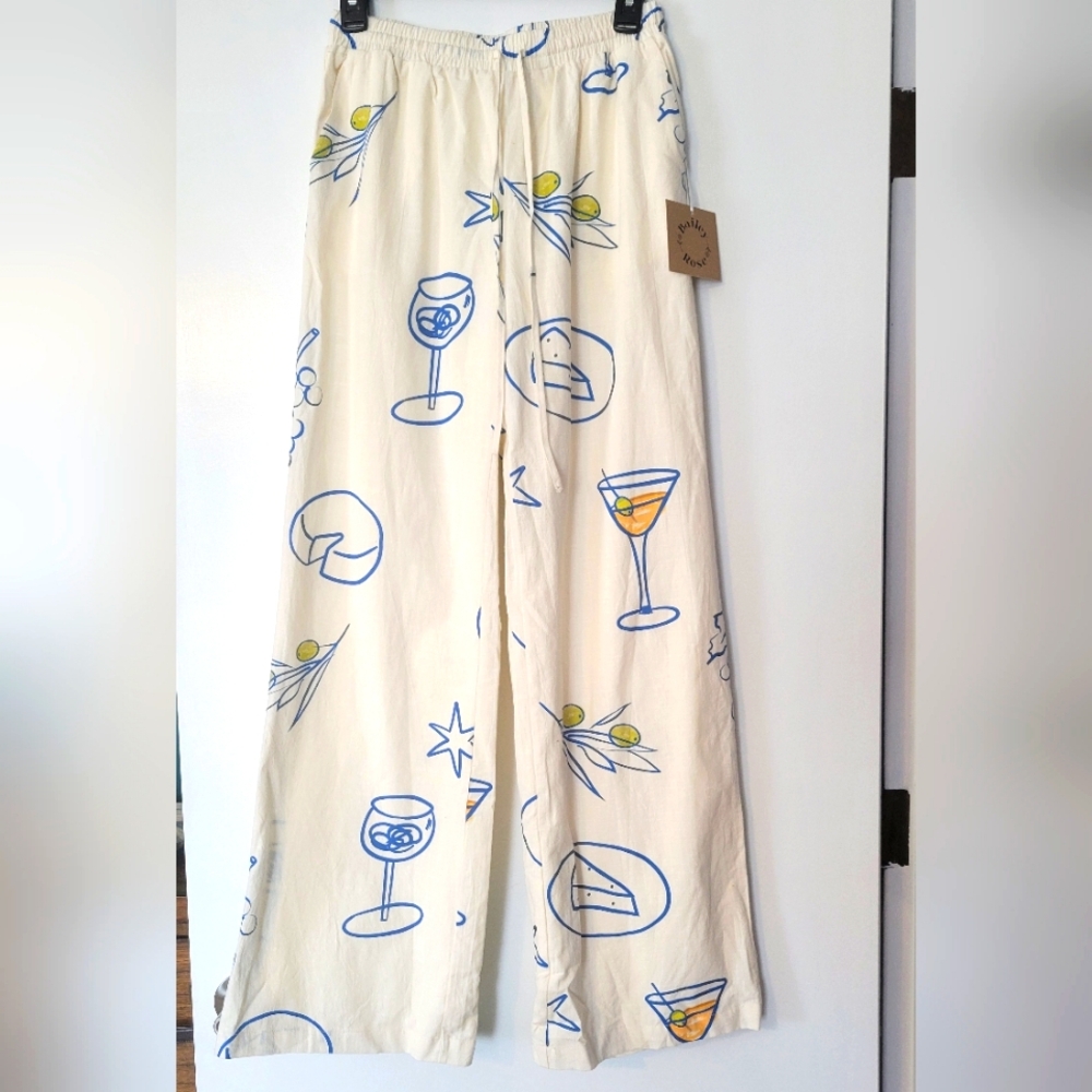 Bailey Rose Cream Multi Wine Glass Pants NWT Small